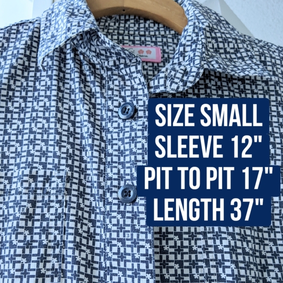 Cotton Blue and White Printed Dress. Pockets! Small. - Picture 4 of 12